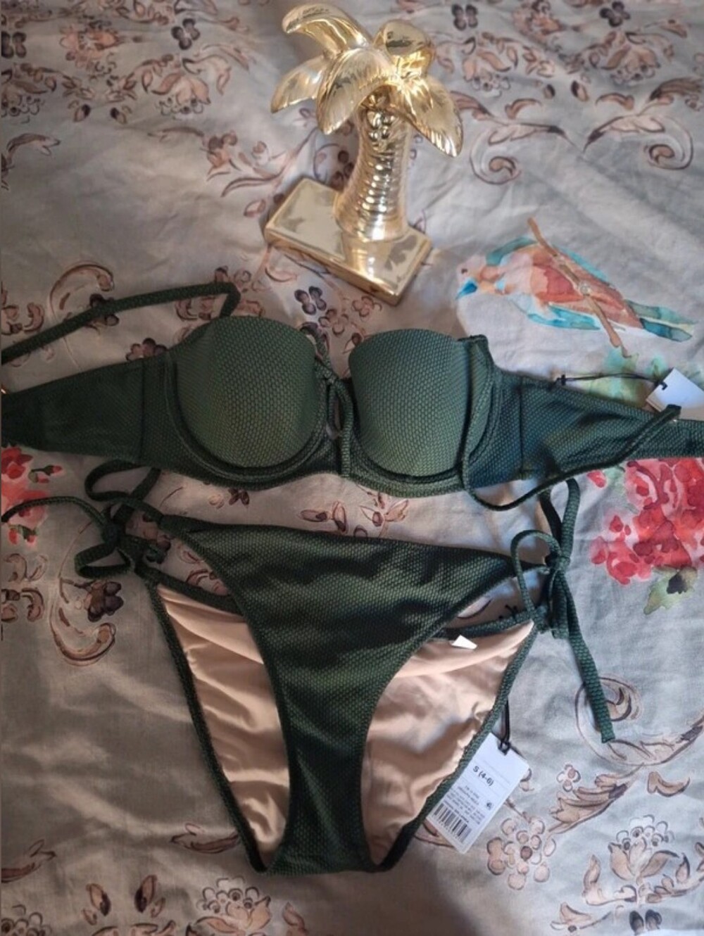 Shade & Shore Olive Green Textured Tie-Side Bikini